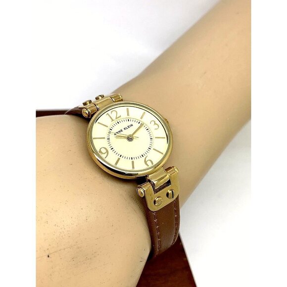 Anne Klein Women's Watch 10/9442 Gold Dial Quartz 26mm Brown Leather Band - Picture 6 of 13